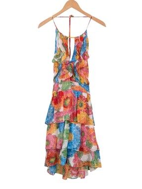 Oviesse Venezia (OVS) Y2K Vintage Tiered Ruffle Open Back Floral Dress Medium